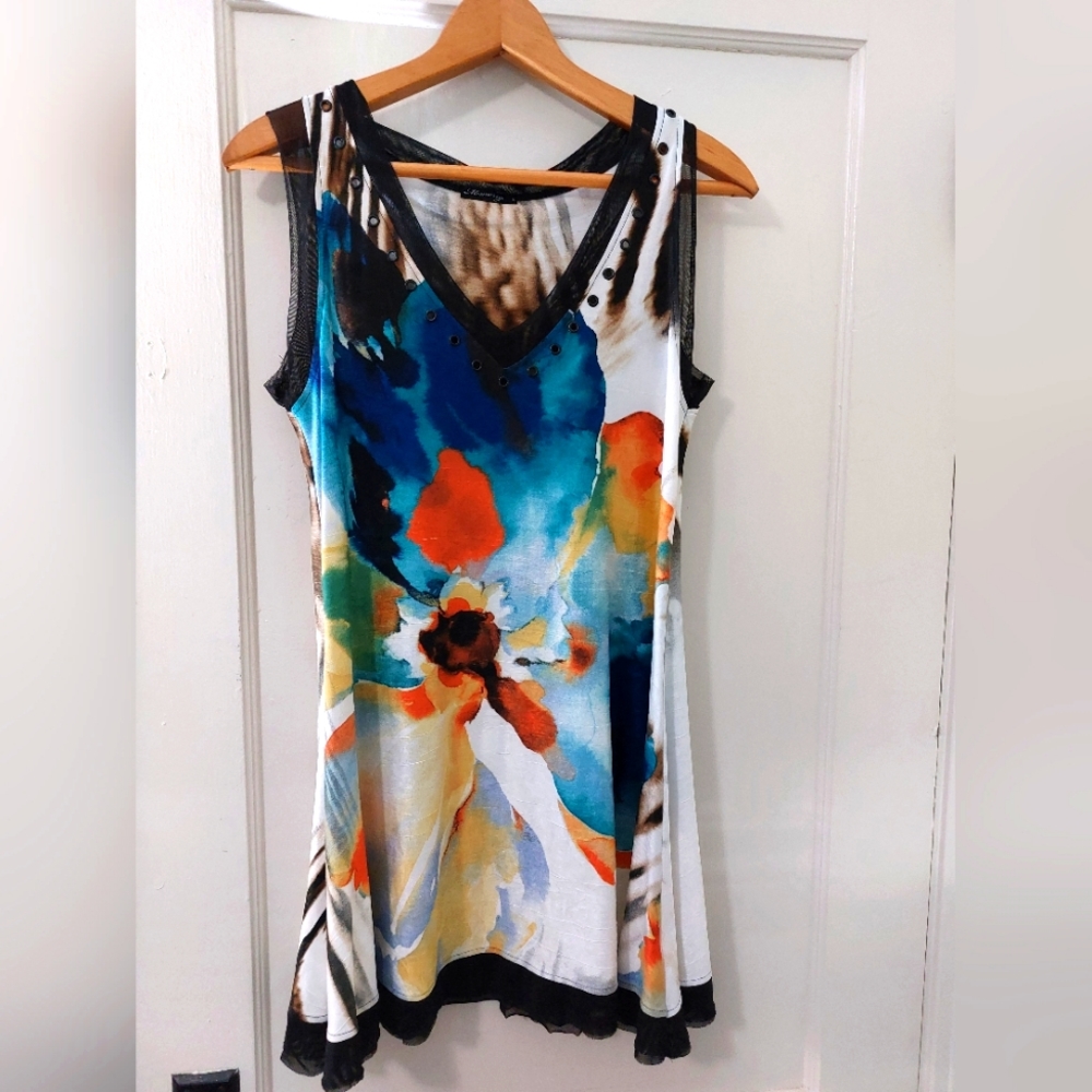 Colorful and Bold Mesmerize Tank Top. Long. Size Small. Floral and Animal Print.